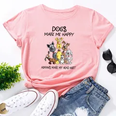 Women's Dog Printed Loose Round Neck Short Sleeve T-shirt - Deep Pink - View 1