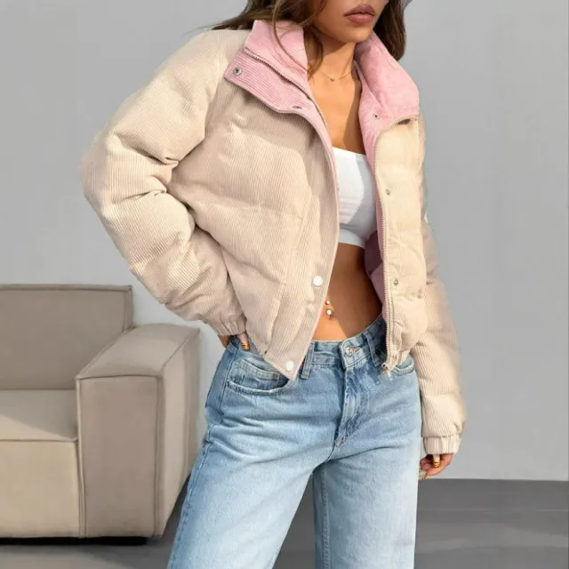 Women's Corduroy Line Cotton Collar Coat Cold proof Beige - Shop at LoveMi