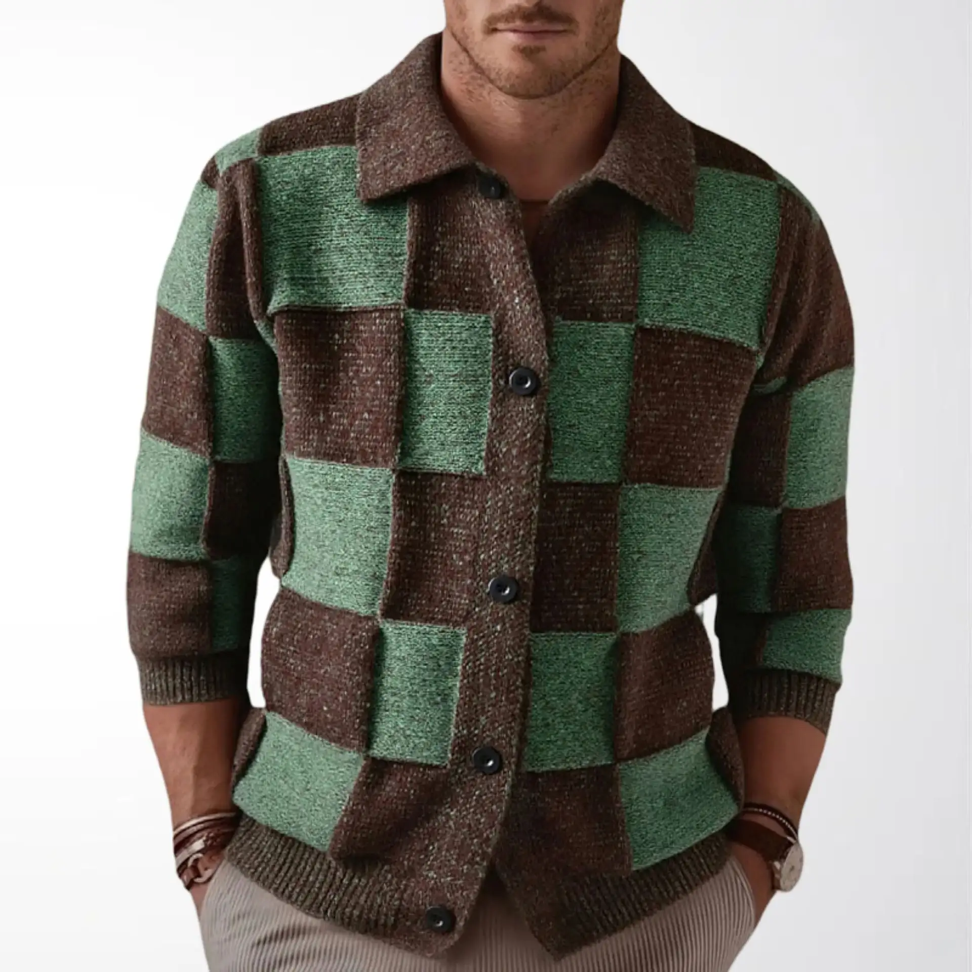 New AutumnWinter Classic Plaid Knitted Cardigan