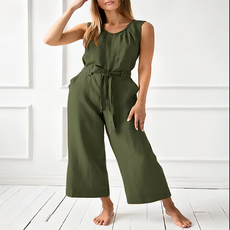 Women's Full-Length Cotton Trousers – side profile view