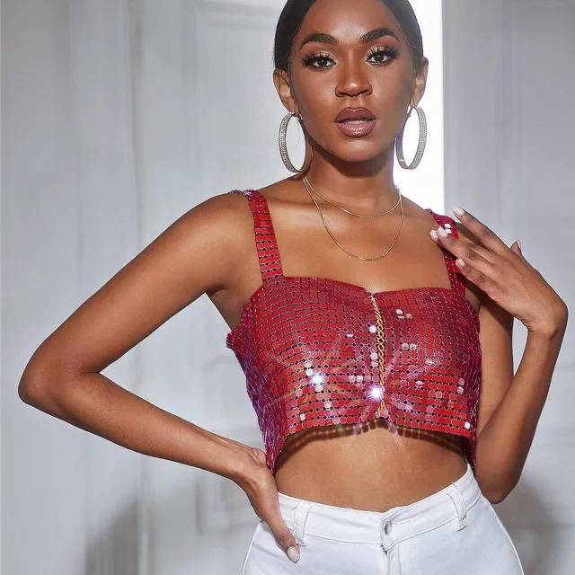 Women's Metal Sequins Chain Strap Tube Top Red - Shop at LoveMi