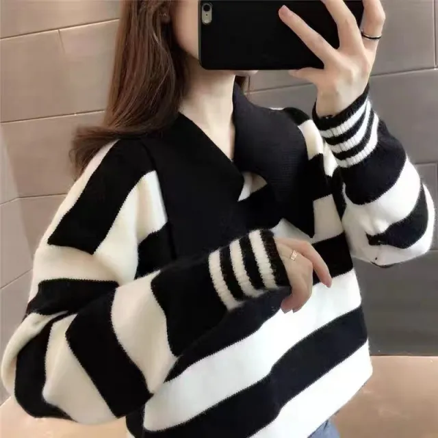 Loose Slimming Outside Wear Western Style Knitted Bottoming Shirt Black - Shop at LoveMi