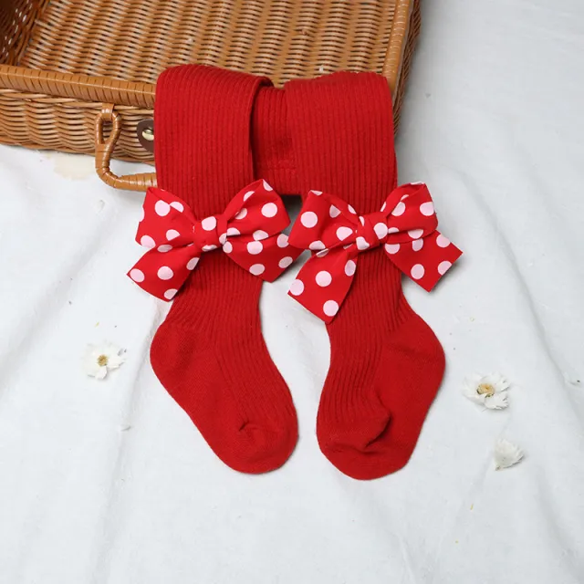 Children's Christmas Bowknot Red Baby's Tights Red Big Polka Dot Bow Knot - Shop at LoveMi