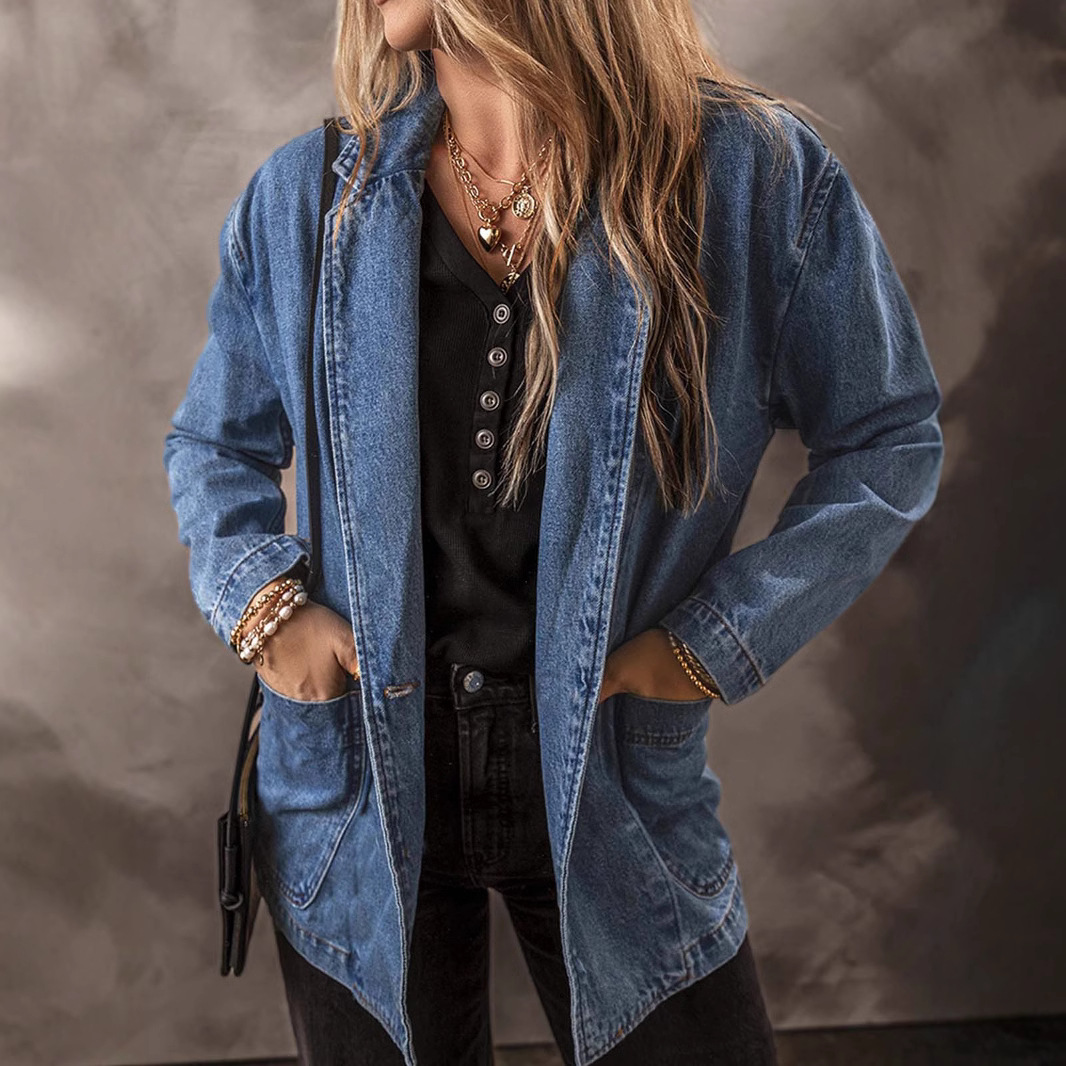 Women's Blazer-collar Cardigan Denim Jacket