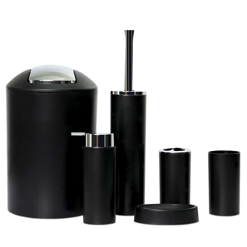 Solid Colored Plastic Six Piece Bathroom Set