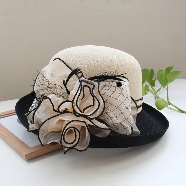 Top Hat Curling Women's Lightweight Linen Curling Flower Sun Hat Khaki - Shop at LoveMi