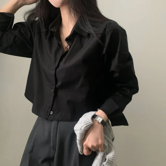 Short Shirt Long Sleeve Underwear Blouse Black - Shop at LoveMi