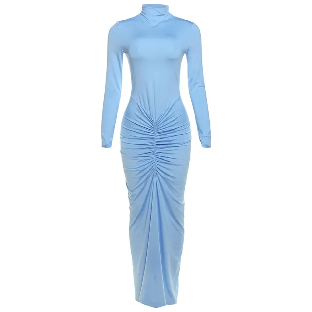 Lady's Solid Color Elegant Casual Dress Blue - Shop at LoveMi