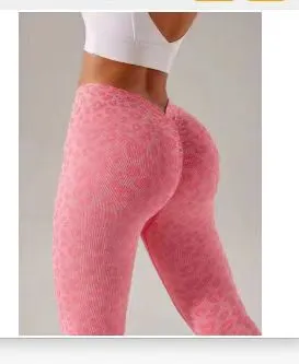 V Waist Double Hip Lifting Leopard Print Yoga Pants Women Pink - Shop at LoveMi