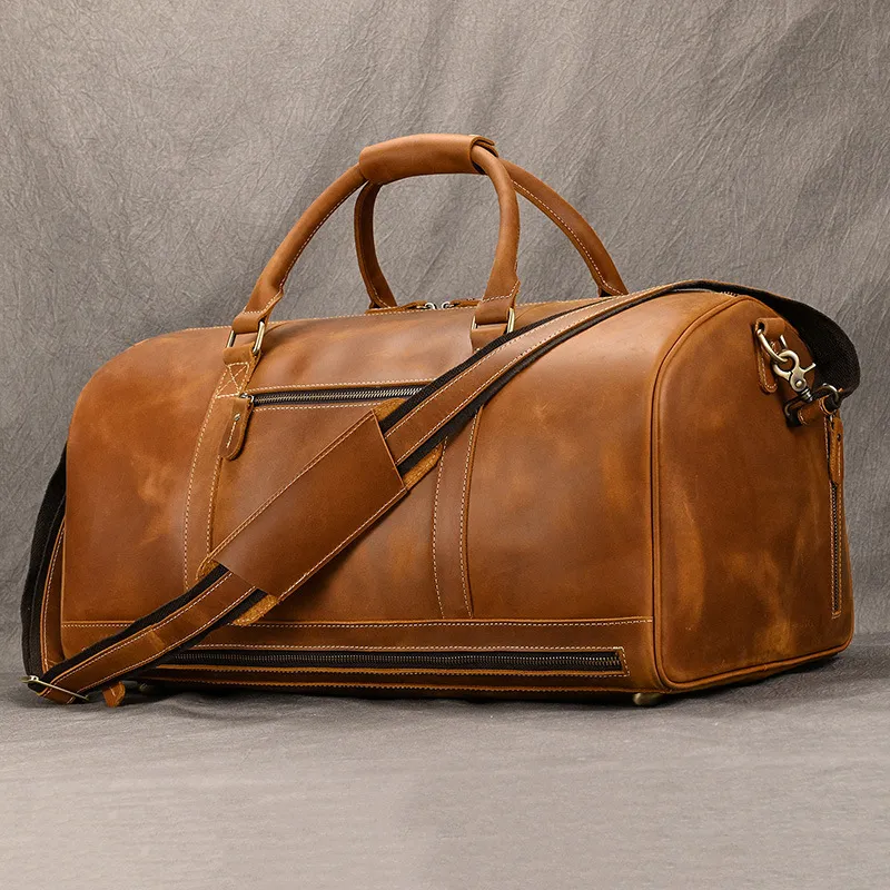 Large Capacity Travel Men's First Layer Cowhide Luggage Bag Portable - Brown