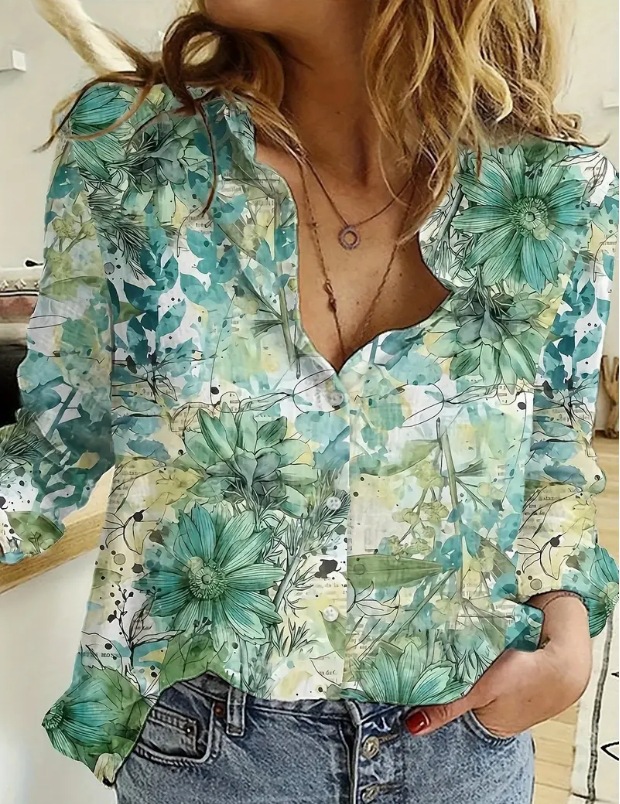 Ladies' Loose Printed Long-sleeved Shirt 755b30b0 9bfd 42c3 8875 Bbe018c7a0f8