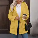 Hooded Solid-Color Cardigan With Buttons, Long-Sleeve Casual Jacket view 6