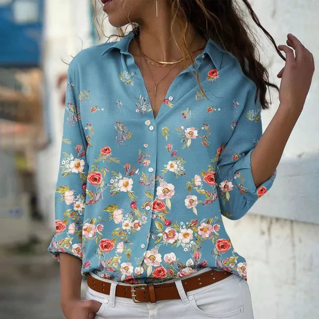 Women's Summer Shirt Digital Printing Plant Flower Pattern Color9 L - Shop at LoveMi