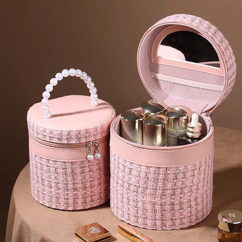 Portable Belt Mirror Simple Cosmetic Bag Large Capacity - Cylinder Powder-Large Size