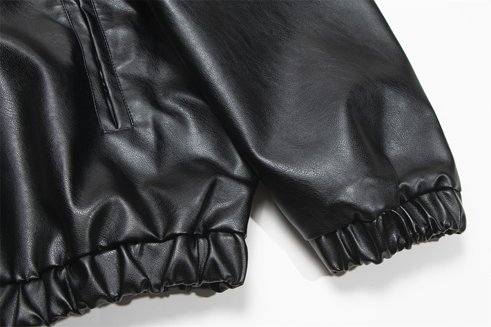 Embroidered Letters Leather Coat Men