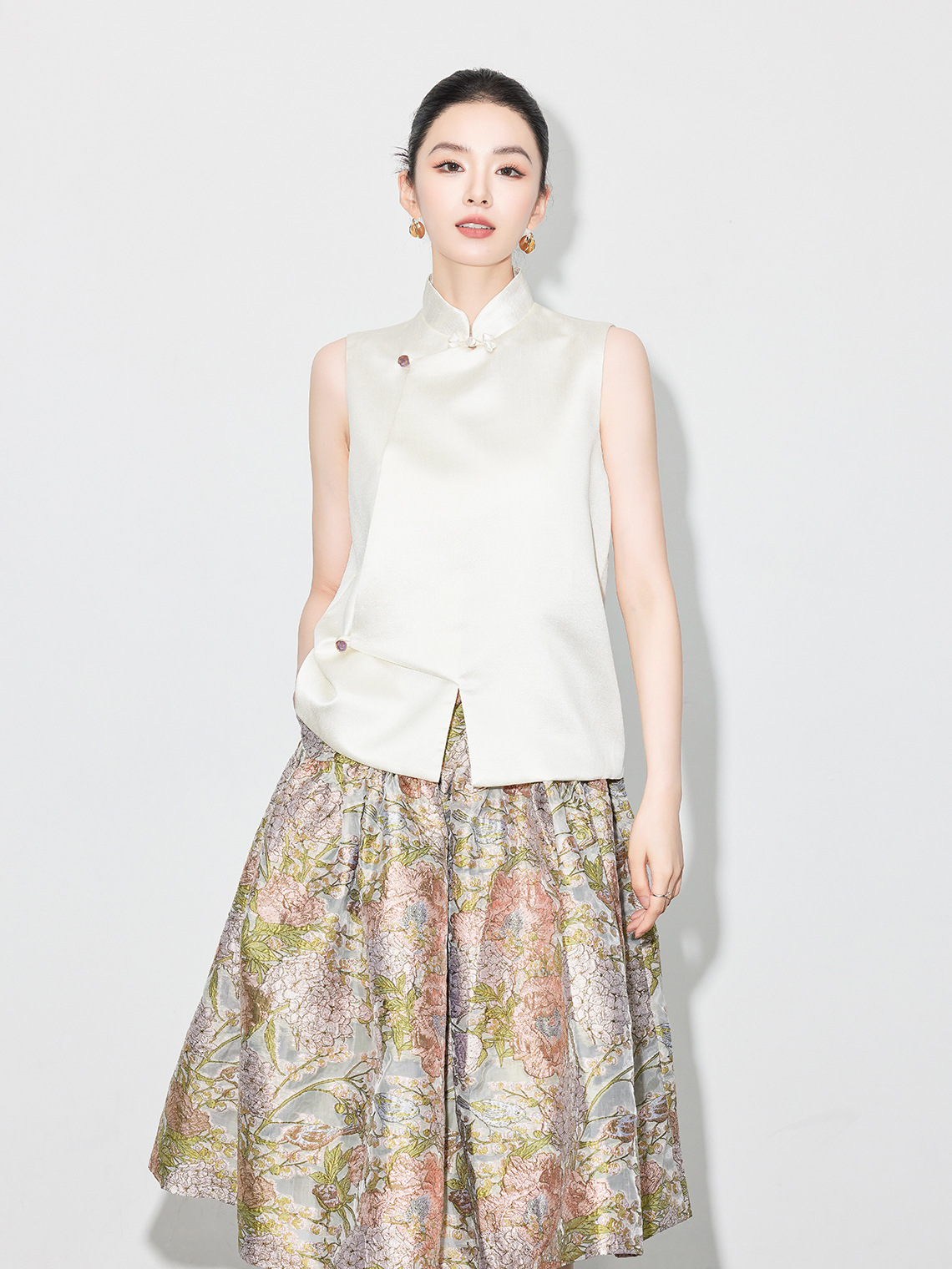 Women's Vintage Jacquard Embroidered Skirt White Vest - Shop at LoveMi