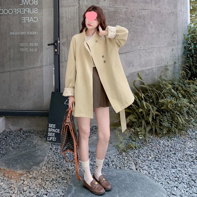Khaki Short Stand Collar Windbreaker For Women Autumn New Small Super Beautiful Feeling British Style Coat Khaki - Shop at LoveMi