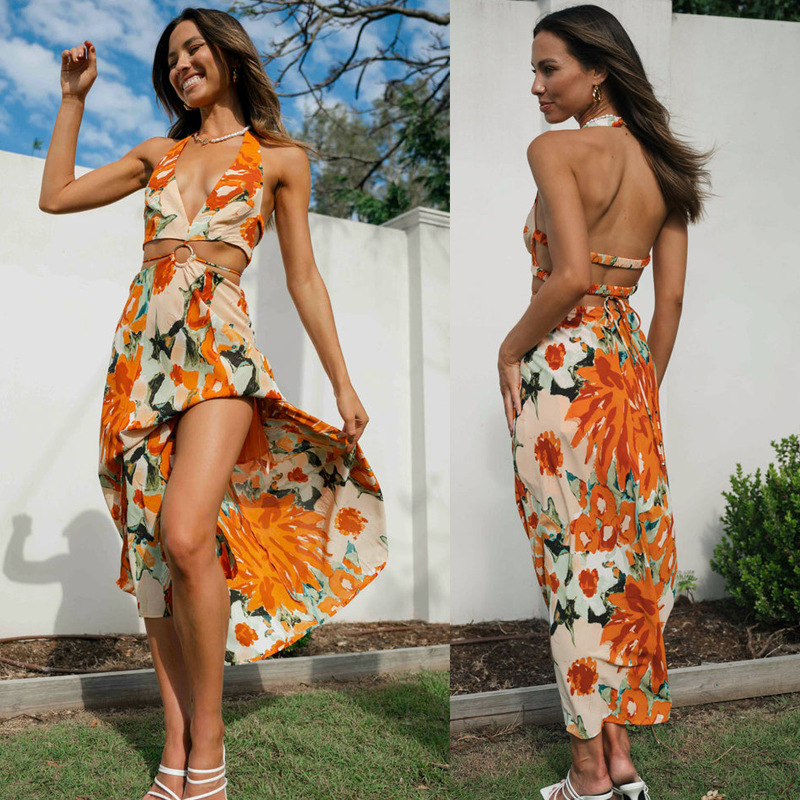 Women's Clothing Halter Backless Hem Dress