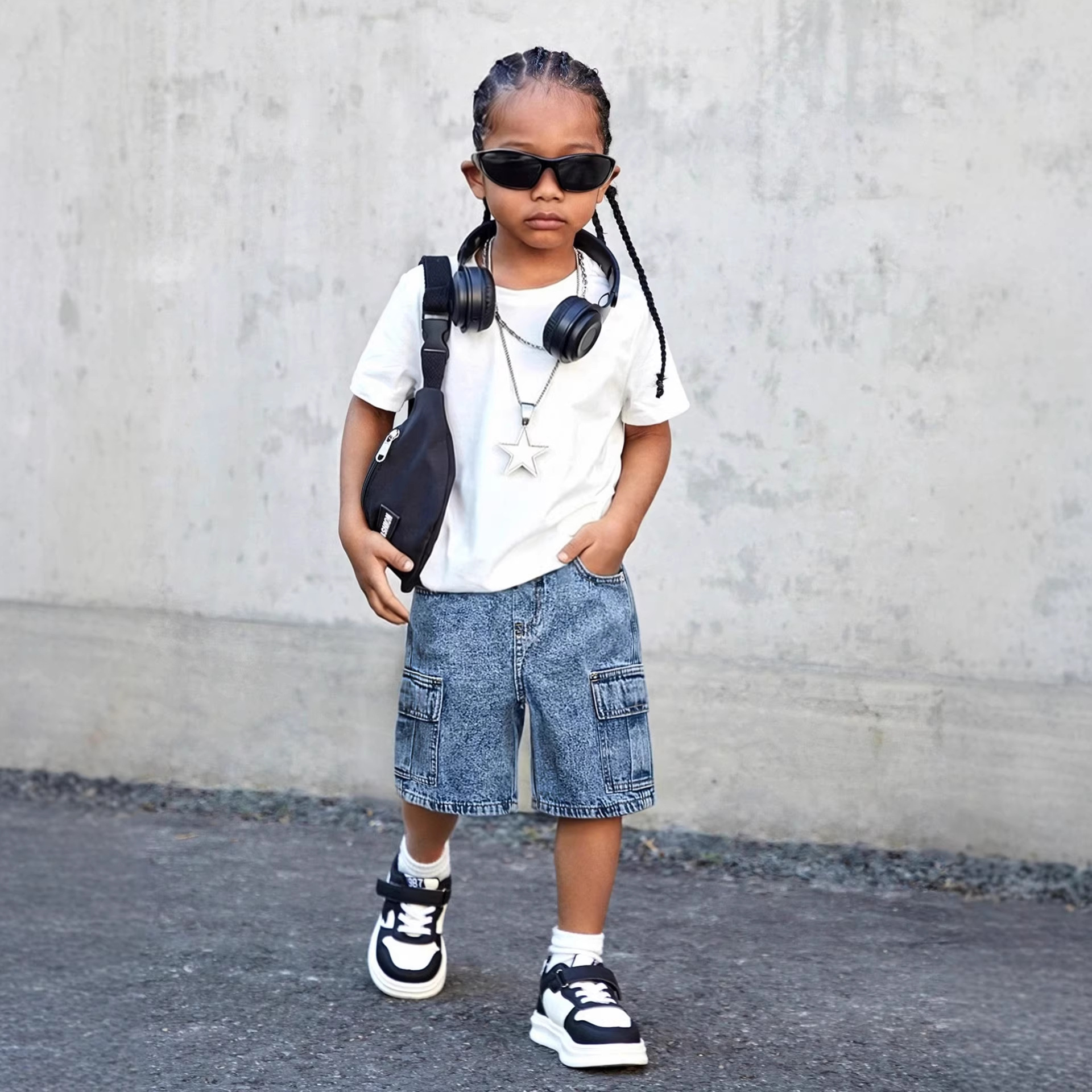 Practical Multi-Pocket Washed Denim Shorts For Boys