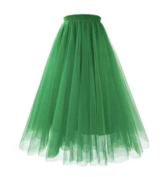 Mesh Skirt Mid-length Pleated Skirt Plus Size Super Large Swing Skirt A- Line Skirt - Green - View 1