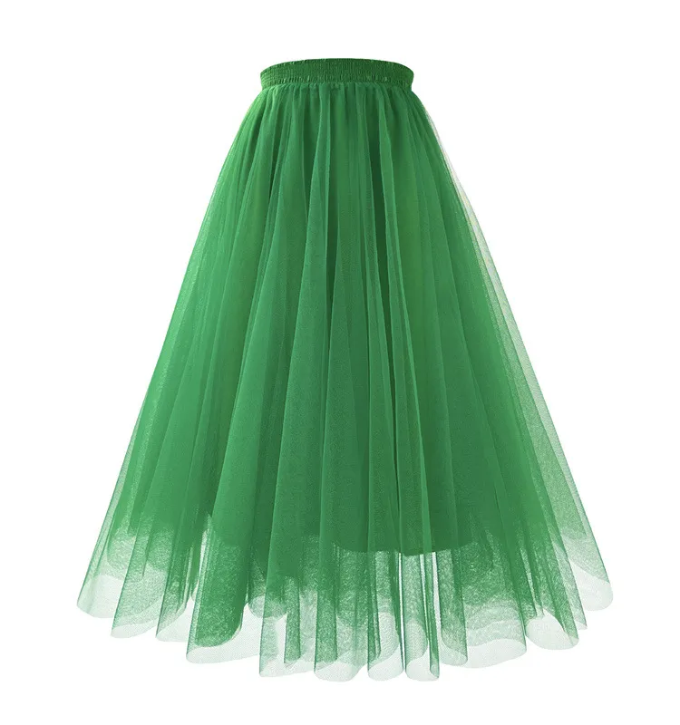 Mesh Skirt Mid-length Pleated Skirt Plus Size Super Large Swing Skirt A- Line Skirt - Green