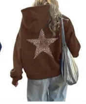 Women's Fashion XINGX Printed Loose Hooded Sweater Brown - Shop at LoveMi