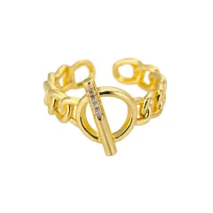 Simple And Stylish Micro-set Zirconia OT Buckle Design Open Ring - Gold - View 1