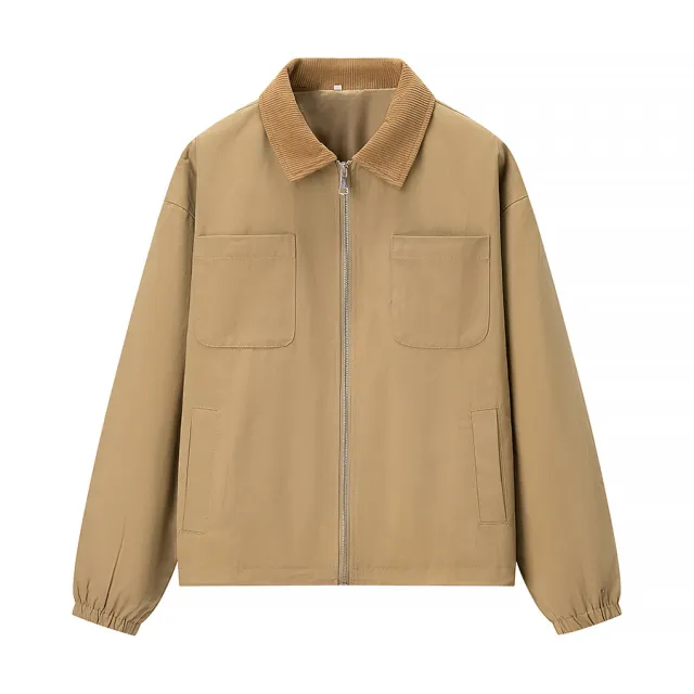 Women's Casual Zipper Short Jacket Coat Lapel Fashion Jacket Beige - Shop at LoveMi