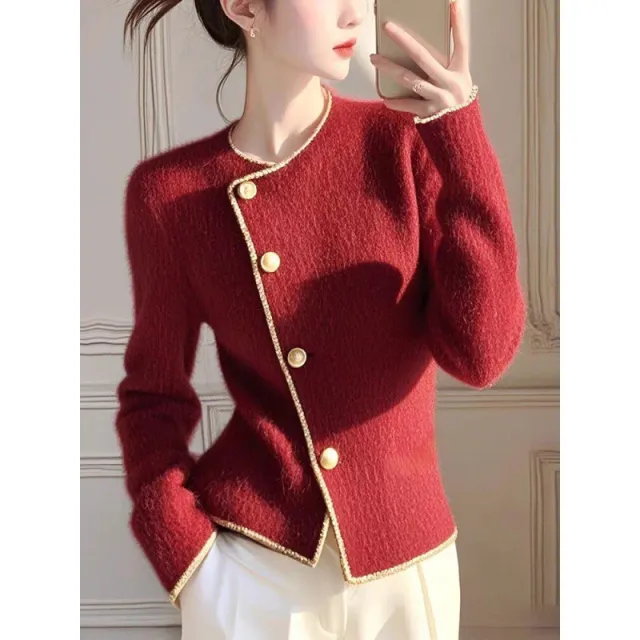Simple Cardigan Autumn And Winter New Elegant Top Red - Shop at LoveMi