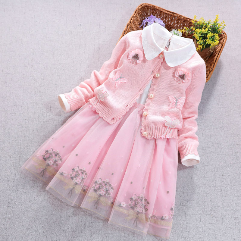 Girls' Suit Two-piece Dress Long-sleeved Sweater - Image 1