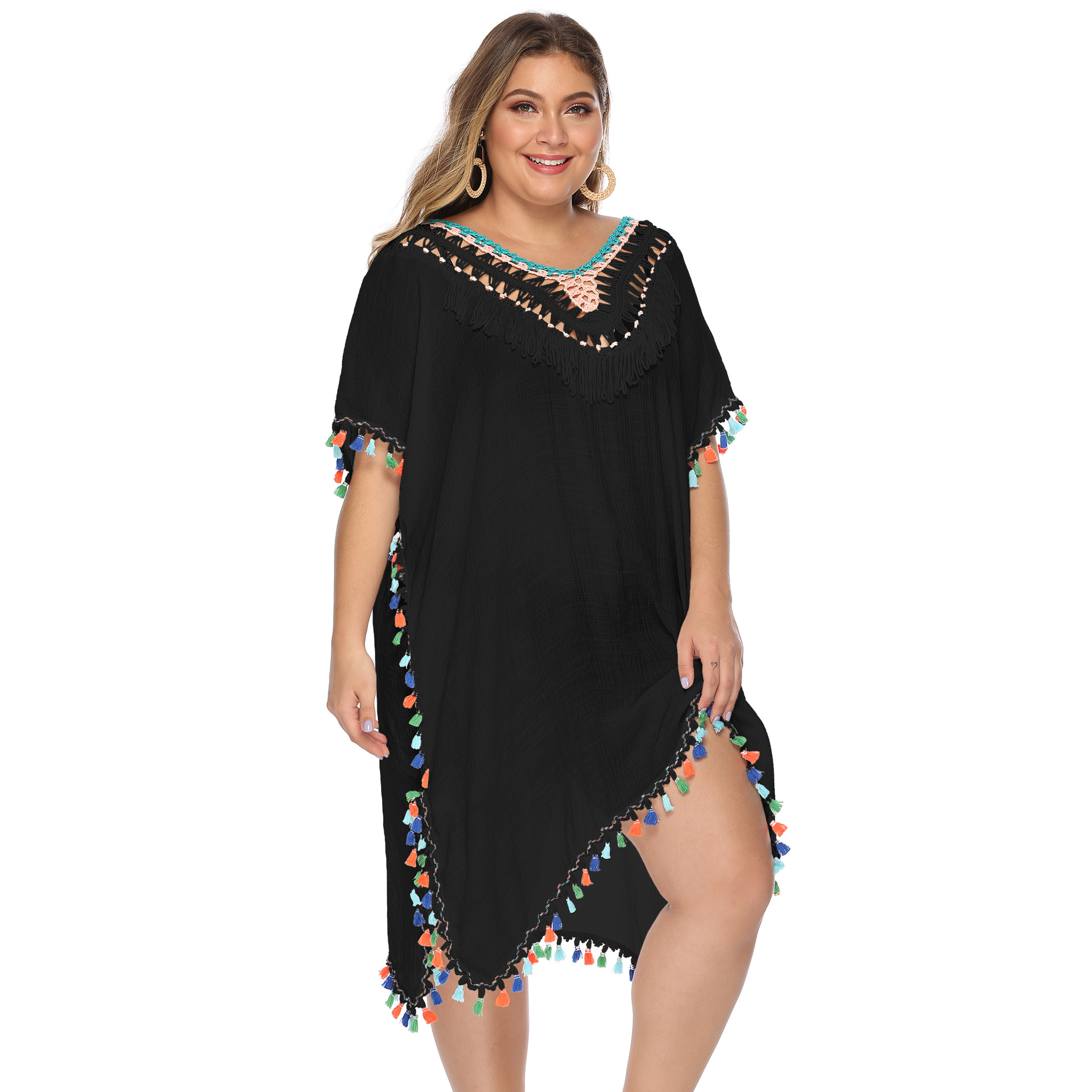 Multicolored Tassel Beach Cover-up Backless Dress
