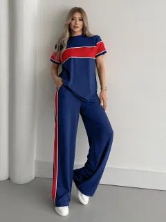 Fashion Casual Striped Stitching Women's Suit - Blue - View 1