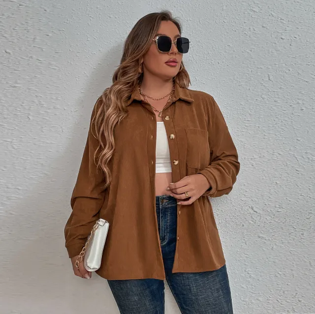 Women's Corduroy Long sleeved Shirt Brown - Shop at LoveMi