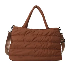 Cotton Jacket Large Capacity Plaid Embroidery Thread Shoulder Crossbody Handbag - Brown - View 1