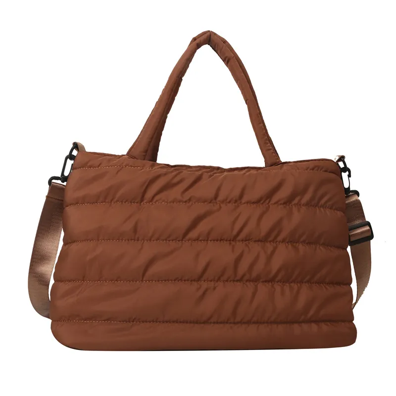 Cotton Jacket Large Capacity Plaid Embroidery Thread Shoulder Crossbody Handbag - Brown