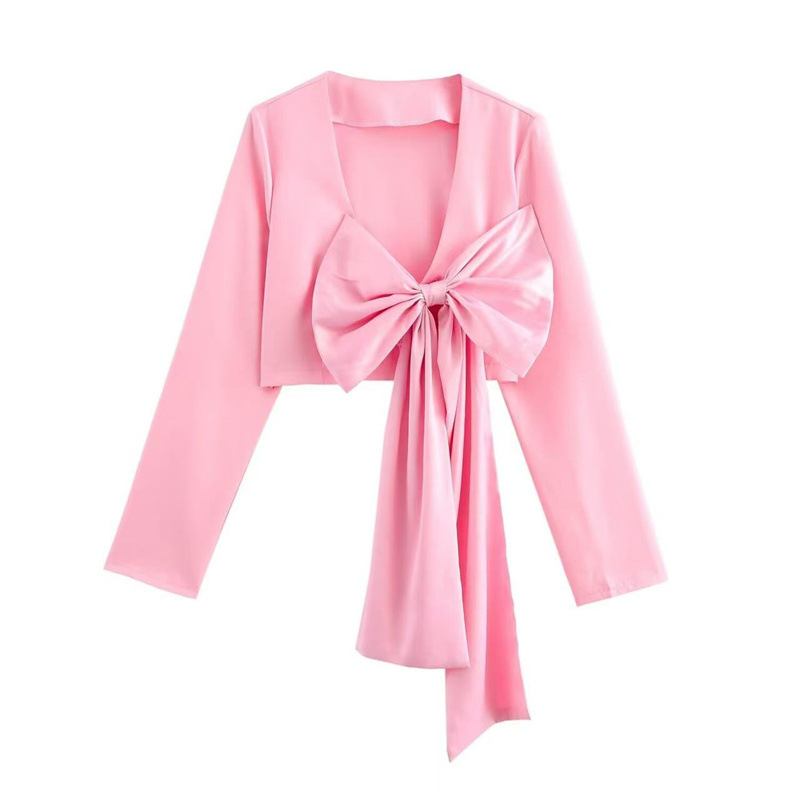 Niche Design Bow Decoration Long Sleeve Shirt Sweet Elegance Picture Color L - Shop at LoveMi