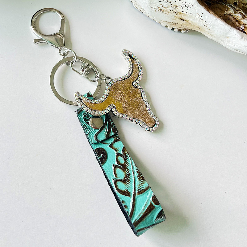 Leather Keychain Ethnic Style Embossed Texture Leather 6