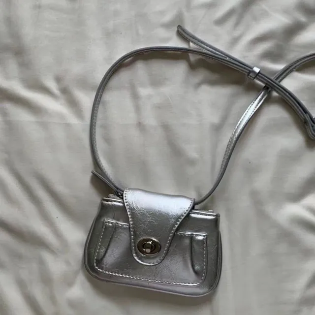 Cute Oil Waxed Leather Chain Shoulder Crossbody Pouch Silver - Shop at LoveMi