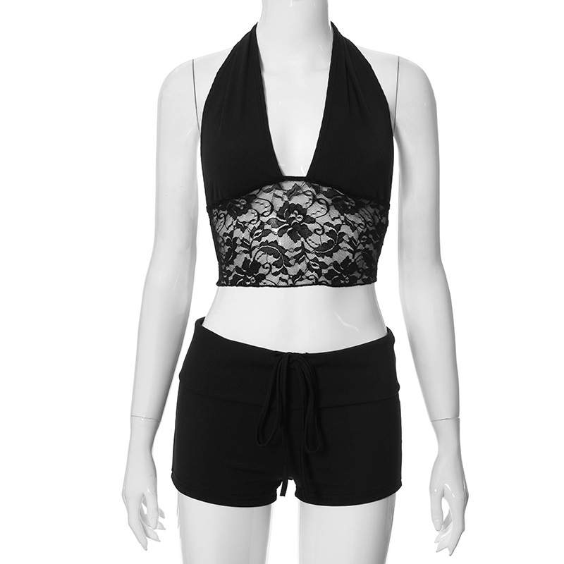 Halter Lace Cropped Cropped Top Ultra-short Tights Suit