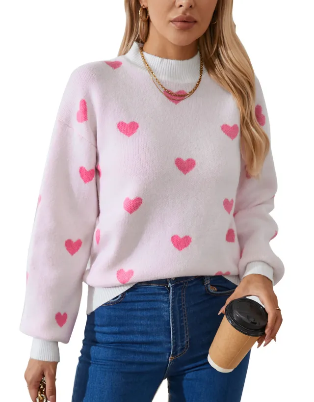 Autumn And Winter New Love Brocade Sweater Women White Powder - Shop at LoveMi