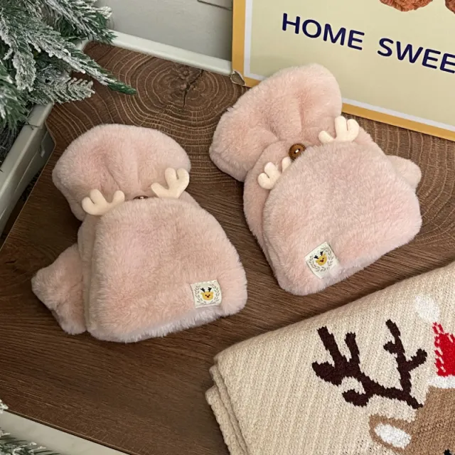 Elk Christmas Gloves Female Winter Warm Pink - Shop at LoveMi