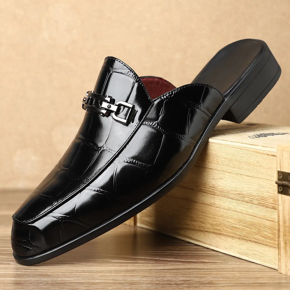 Men's Casual Leather Slippers Without Heel