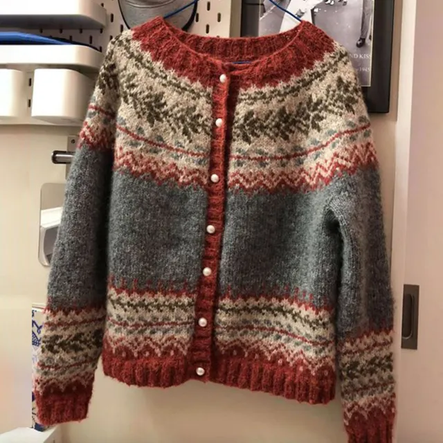 Women's Ethnic Style Brocade Sweater Autumn And Winter Cardigan Single breasted Sweater Gray - Shop at LoveMi