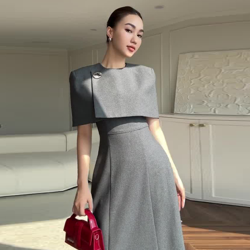 Summer New Solid Color Round Neck French Fake Two Pieces Dress