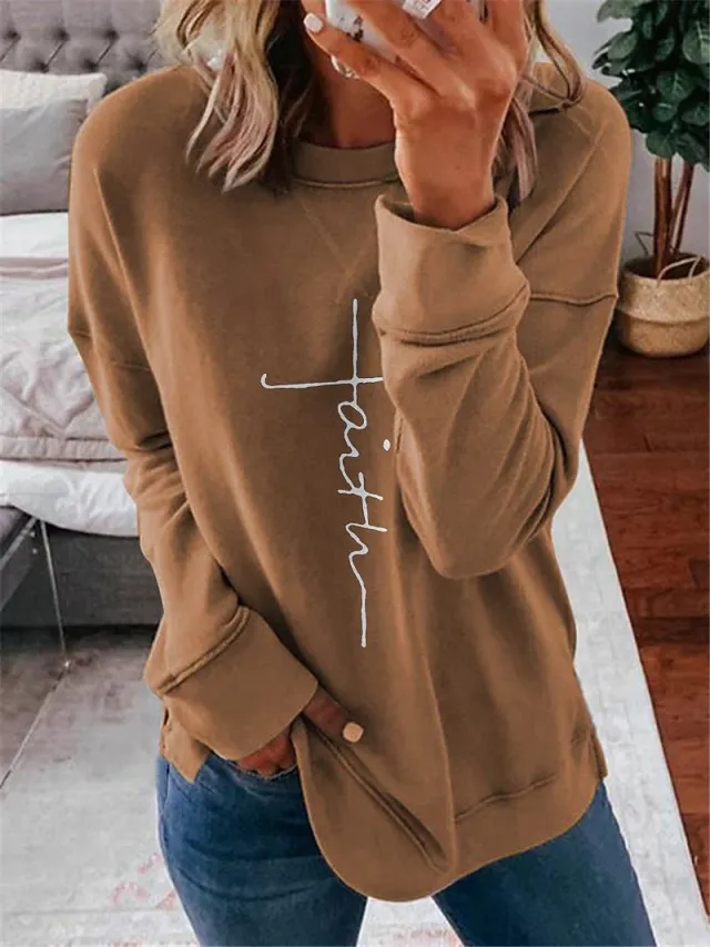 Women's Printed Letter Daily Round Neck Sweater 3V5Ykl2 Xxl - Shop at LoveMi
