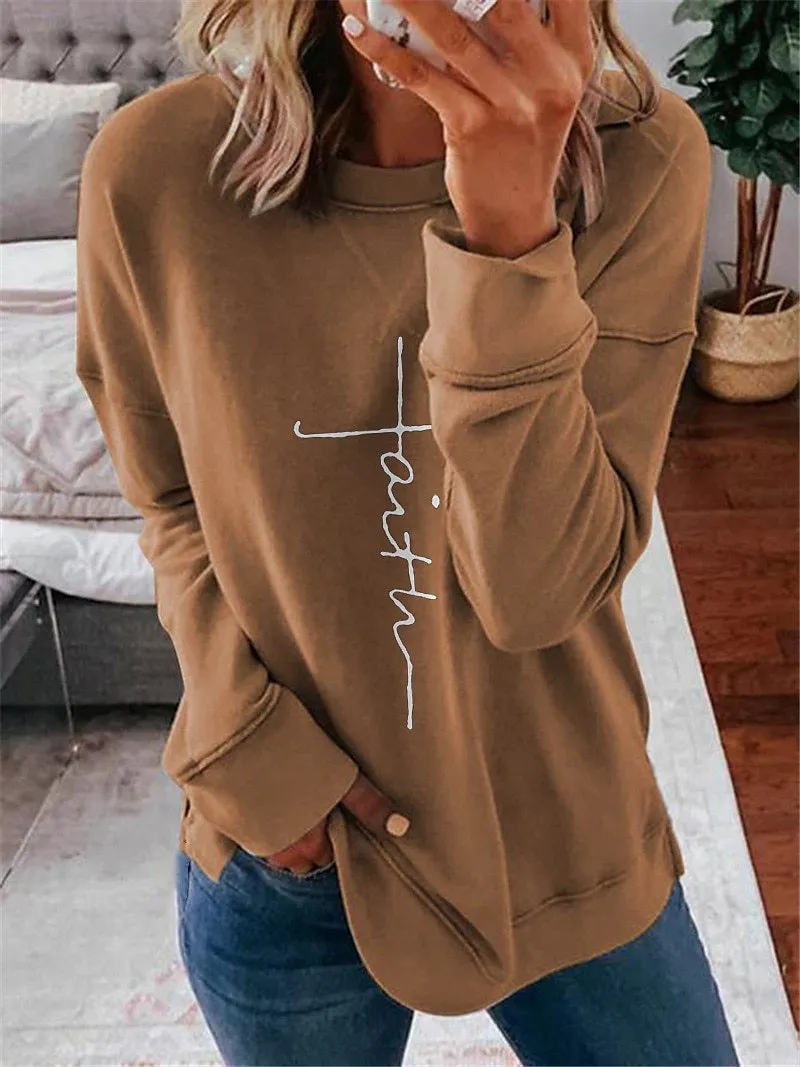 Women's Printed Letter Daily Round Neck Sweater - 3V5Ykl2-Xxl