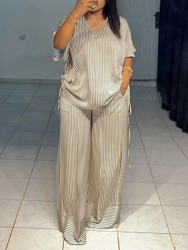 Straight Plus Size Set With Drawstring On Both Sides Light Brown - Shop at LoveMi