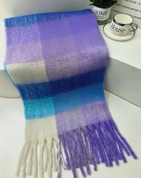 Dopamine Street Product Plaid Scarf Color Thickened Purplish Blue - Shop at LoveMi