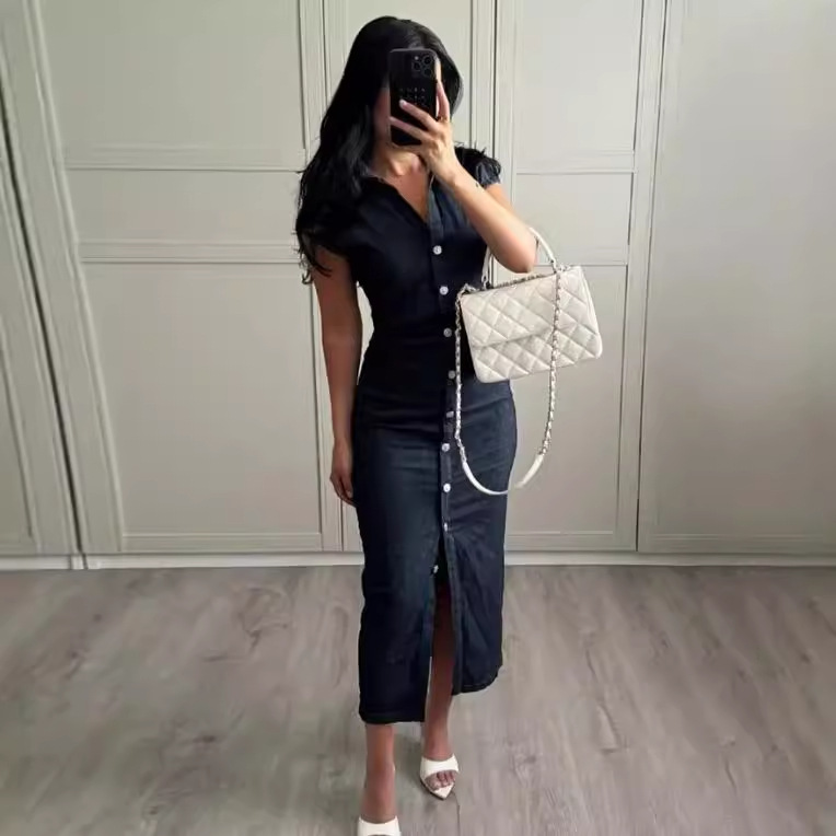 Women's Denim Shirt Long Dress