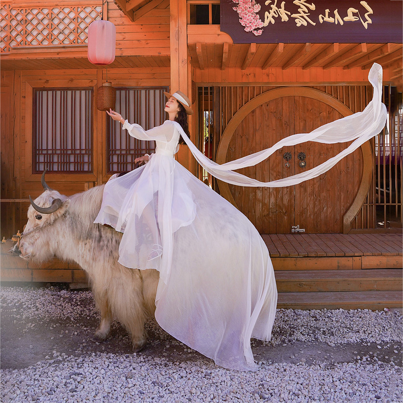 Silk Fairy Temperament Seaside Vacation Beach Dress Red White - Shop at LoveMi